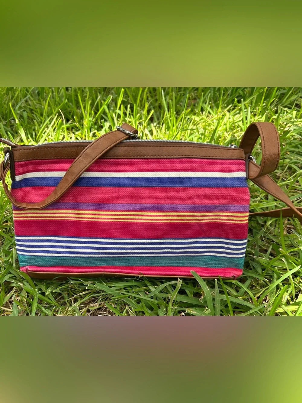 Relic Multicolor Striped Crossbody with Brown Trim